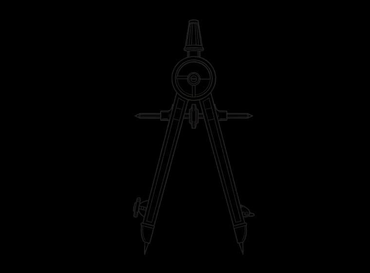 Engraved illustration of a drafting compass