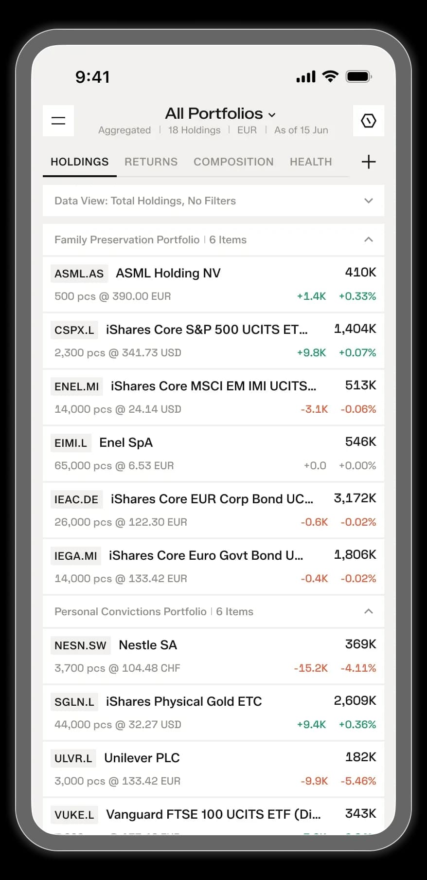 Quant portfolio dashboard on mobile