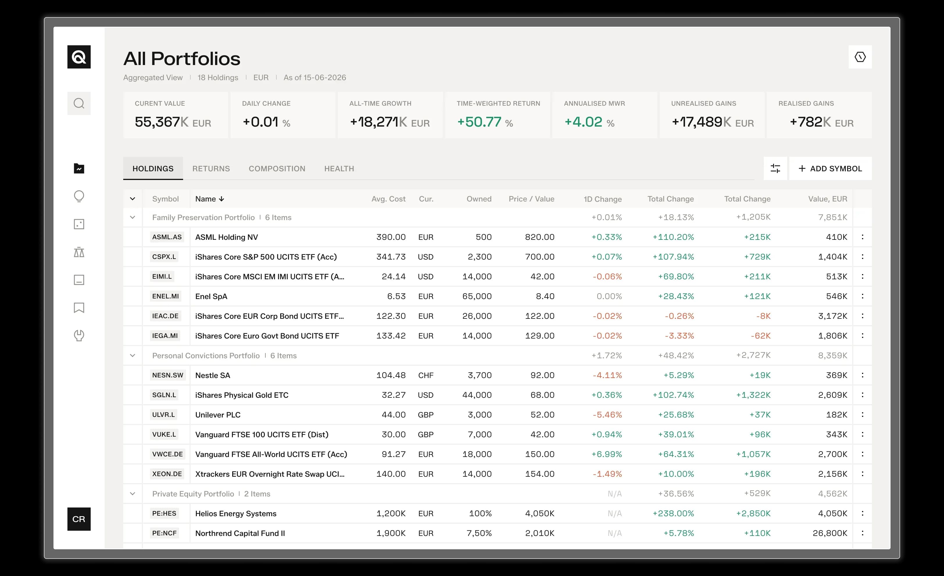 Quant portfolio dashboard